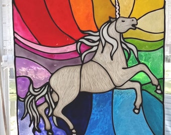 Unicorn window cling, stained glass look