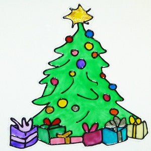 Christmas tree with presents window cling sun catcher