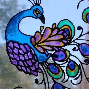 Peacock window cling, stained glass look