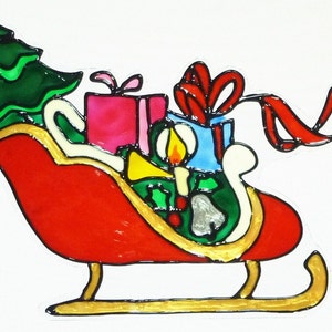Santa&#39;s Sleigh window cling sun catcher faux stained glass