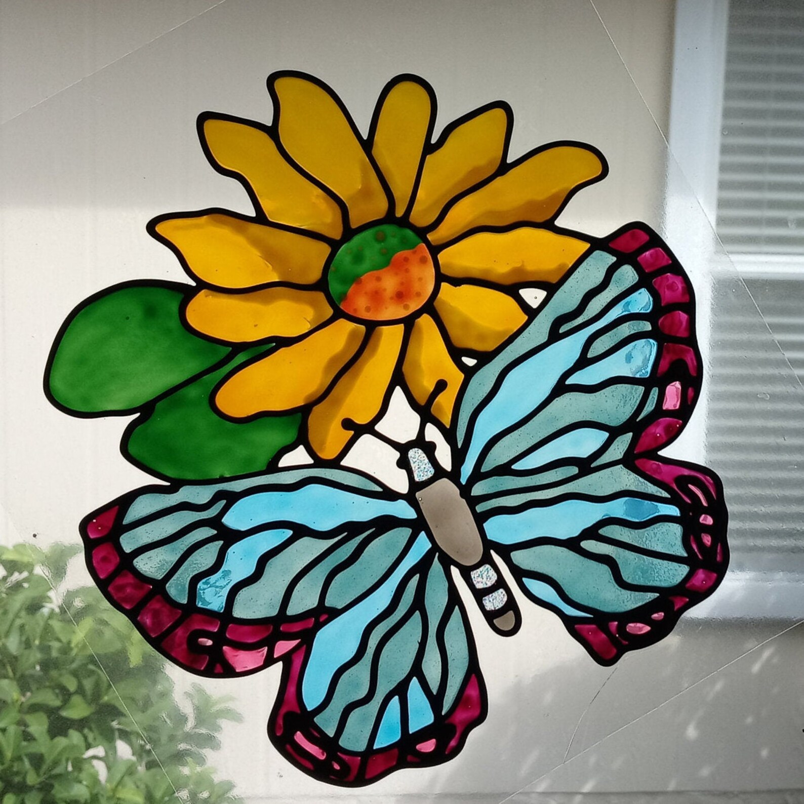 Sunflower and Blue Butterfly Window Cling Etsy