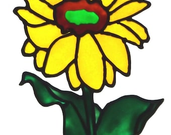 Sunflower window cling, suncatcher, faux stained glass