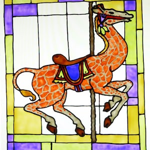 Carousel giraffe window cling, stained glass look