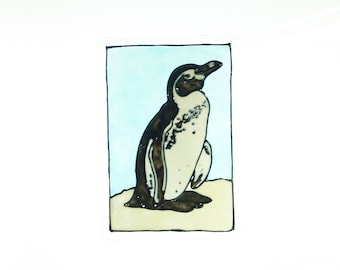 African, Black-footed or Jackass penguin, window cling, suncatcher, faux stained glass, decal