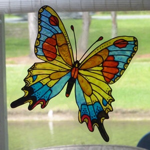 Butterfly blue yellow rust  window cling