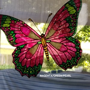 Butterfly giant blues purple and green window cling image 2