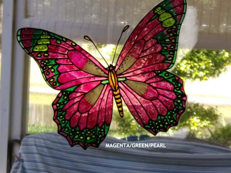 Butterfly giant blues purple and green window cling image 2