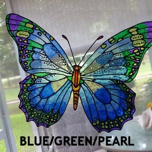 Butterfly giant blues purple and green window cling image 1