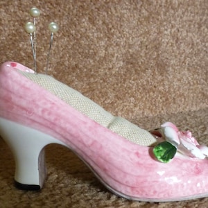 Porcelain Rose Shoe Pincushion