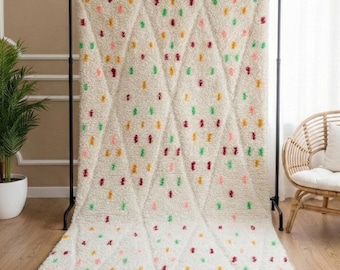 Boho Beige Matta – Handgjord Marockansk Ullmatta