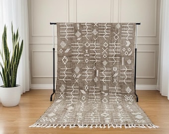 Ullmatta med beige tribalmotiv | Handgjord marockansk matta