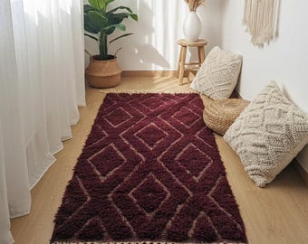 Lila Berber Runner Matta – Handgjord Marockansk Ull