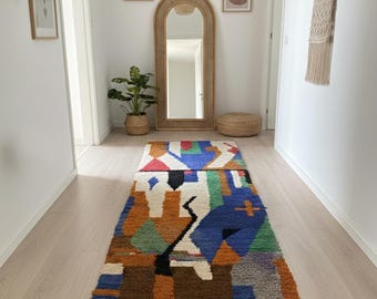 Boho Färgglad Löparmatta – Handgjord Marockansk Ullmatta i Hallen