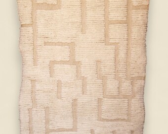 Handmade White Wool Berber Rug: Minimalist Moroccan Geometric Design