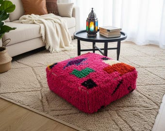 Marockansk puff – Rosa ullkudde för vardagsrumsinredning