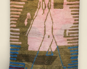 Moroccan Abstract Rug – Pink & Olive Green Berber Wool Area Rug