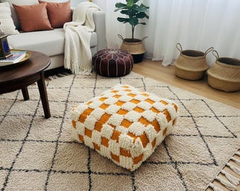 Överdrag till puff i ull – Handgjord marockansk rutig puff