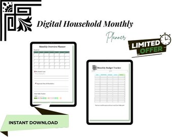 Digital Household Monthly Planner digital planner household Home Organize Planner monthly overview planner printable monthly budget tracker