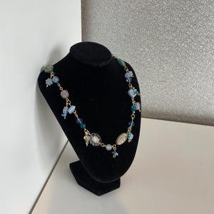 blue vintage junk necklace
