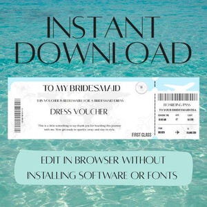 Voucher para vestido de madrinha, cartão de embarque, presente exclusivo para pedido de casamento, ingresso para vestido de dama de honra, madrinha de casamento, casamento no destino