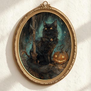 All Hallows Eve - Black Cat & Jack o&#39; Lantern Print | Halloween Watercolor Art, Digital Download
