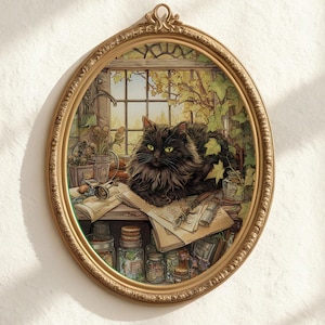 Black Cat Apothecary Watercolor Print: Witchy Cottagecore Decor (Digital Download)
