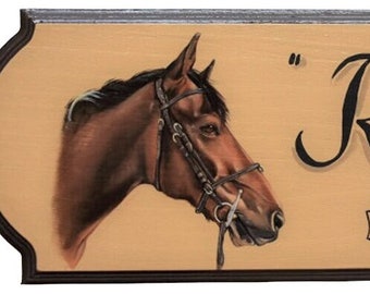 Hand painted horse stall sign, horse portrait stall name sign