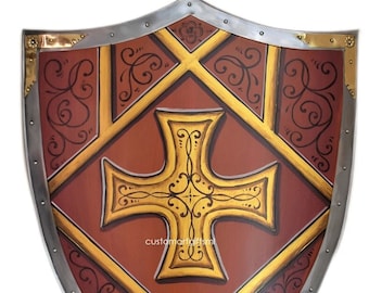 Knights templar shield - crusader shield- heater shield, Templar Shield of Faith - Gold Cross Antique
