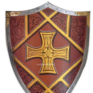 Knights templar shield - crusader shield- heater shield, Templar Shield of Faith - Gold Cross Antique