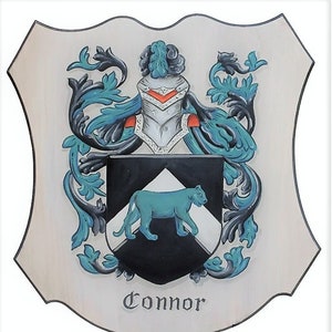 Hand-Painted Family Crest Plaque: 27x30 Inch Wooden Coat of Arms