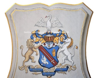 Custom Hand Painted Family Crest Coat of Arms Wall Plaque, Family Crest Double Wood Wall Plaque