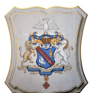 Custom Hand Painted Family Crest Coat of Arms Wall Plaque, Family Crest Double Wood Wall Plaque