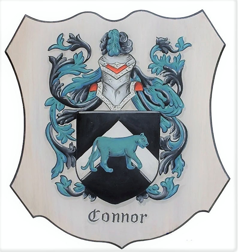 Hand-Painted Family Crest Plaque 27 X 30 -Inch Coat Of Arms Wooden Wall Plaque