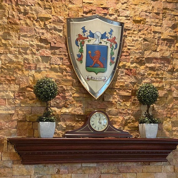 Custom Metal Knight Shield w Heater Shield Family Coat of Arms Painting