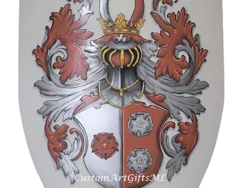 Coat of Arms 30-inch Metal Heater Knight Shield, Family Crest Design