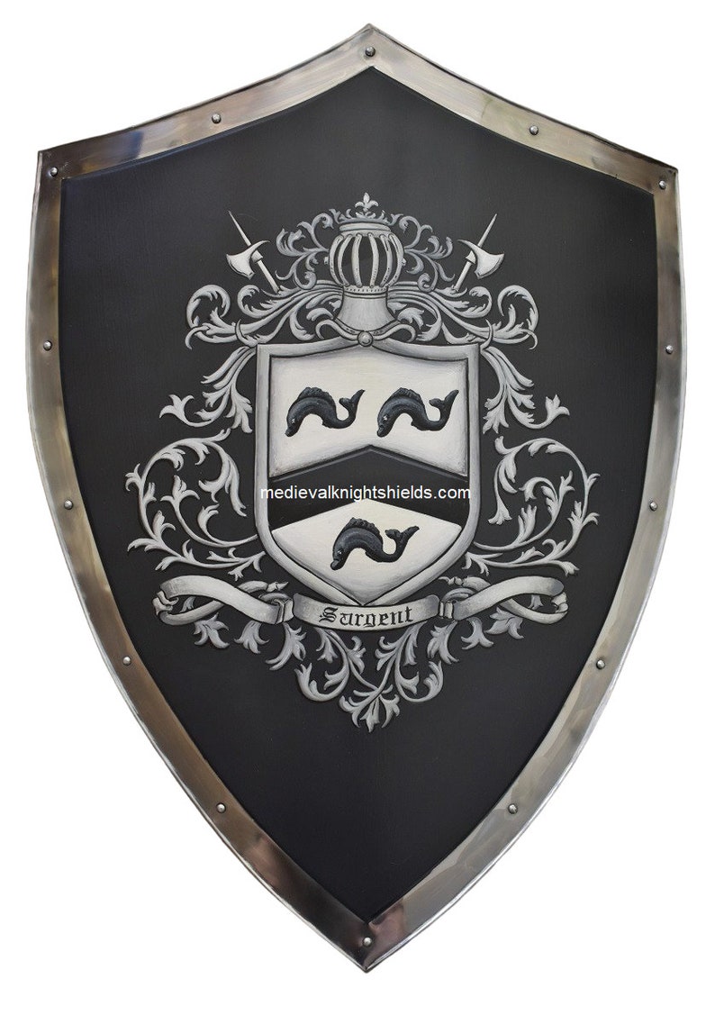 Sargent family crest knight shield, painting after AI-generated image
