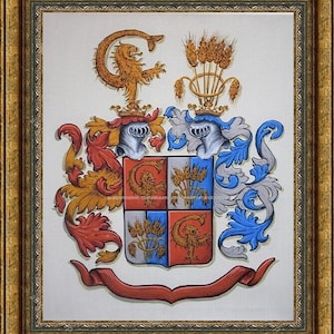 XL Family Crest Painting, Hand painted Coat of Arms - Heraldry Gift Idea