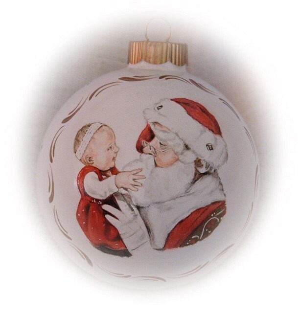 Baby's First Christmas Baby Portrait Painting with Santa | Etsy