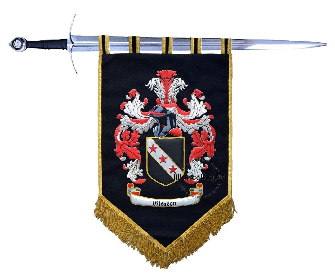 Family Crest Embroidery Banner, Artist Designed Family Coat of