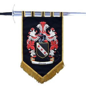 Family Crest Embroidery Banner, Artist Designed Family Coat of