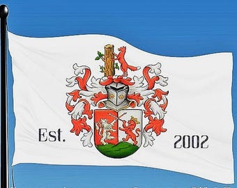 Artist-designed family crest flags, personalized Coat of Arms banners