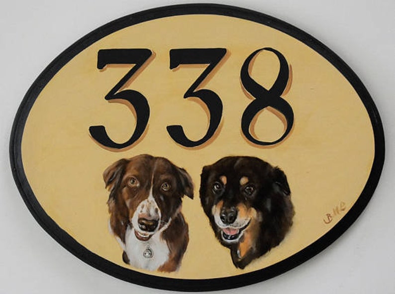 Custom Address Sign House Number Plaque W. Dog Portrait Etsy