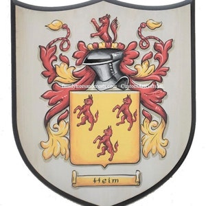 XL Hand Painted Family Crest Coat of Arms Wall Plaque 24 x 29-inch family crest wooden plaque