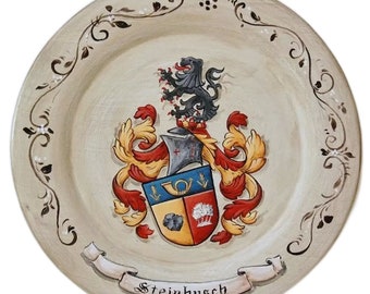Family Crest, wedding Coat of Arms - hand painted anniversary wooden plate