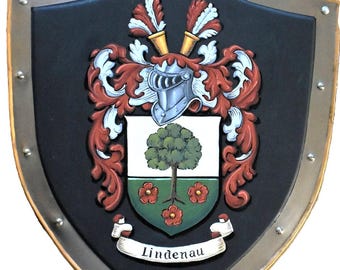 Hand Painted Family Crest Knight Shield: 14 x 18-inch Medieval Coat of Arms