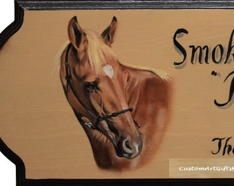 Hand Painted Horse Stall Sign: Personalized Horse Portrait Plaque