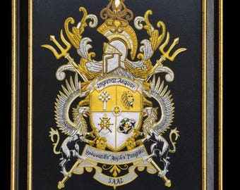 AI family crest embroidery, hand embroidered Coat of Arms