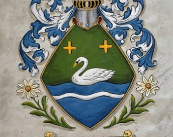 Family Crest Paintings, Personalized Coat of Arms Hand Painted on Leather