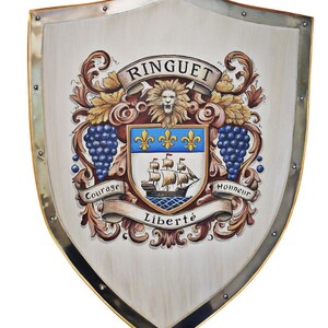 AI generated family crest hand painted on metal knight shield