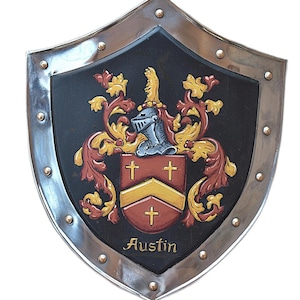 Family Crest Coat of Arms Shield- Hand Painted Medieval Knight Shield Wall Decor